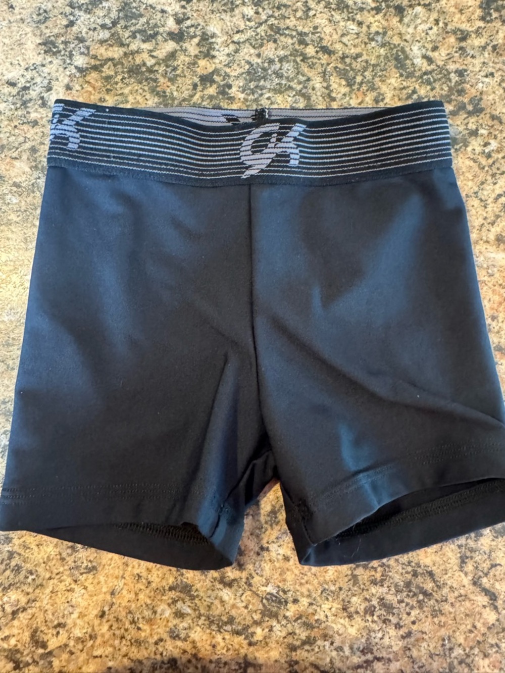 GK Elite Child Medium CM M Solid Black Nylon Gymnastics SHORTS GK Logo